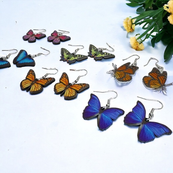 Flutter into Spring: Set of 6 Handcrafted Butterfly Dangle Earrings! (NWT) Gift - Picture 9 of 10
